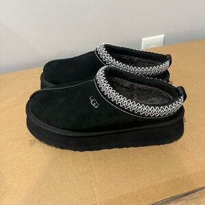 UGG Black Suede Slip-Ons with Patterned Trim
